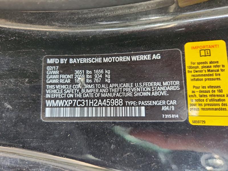 Aukcja sprzedaży 2017 Mini Cooper, vin: WMWXP7C31H2A45988, numer aukcji: 54626396