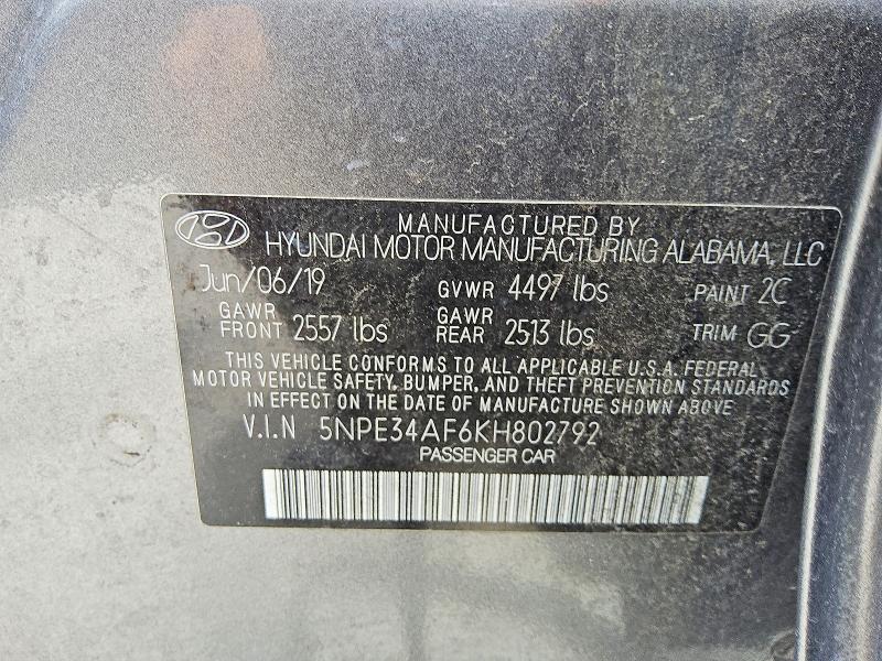 Продаж на аукціоні авто 2019 Hyundai Sonata, vin: 5NPE34AF6KH802792, номер лоту: 50718516
