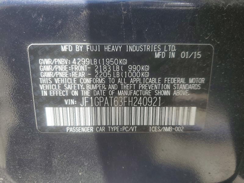 54279346 :رقم المزاد ، JF1GPAT63FH240921 vin ، 2015 Subaru Impreza مزاد بيع