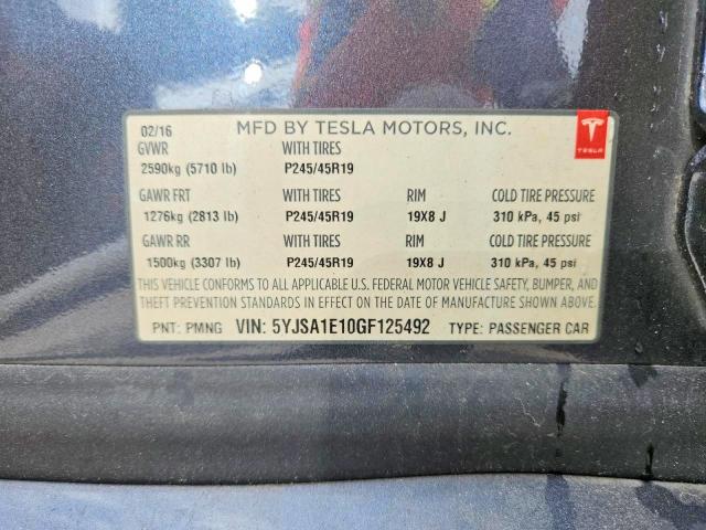 51072406 :رقم المزاد ، 5YJSA1E10GF125492 vin ، 2016 Tesla Model S مزاد بيع