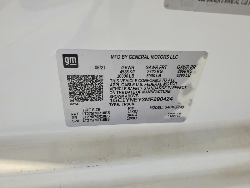 Aukcja sprzedaży 2021 Chevrolet Silverado, vin: 1GC1YNEY3MF290424, numer aukcji: 54629846