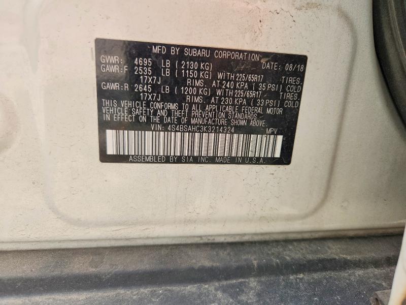 Продажа на аукционе авто 2019 Subaru Outback, vin: 4S4BSAHC3K3214324, номер лота: 53881396