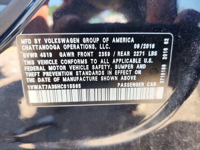 Aukcja sprzedaży 2017 Volkswagen Passat, vin: 1VWAT7A35HC015565, numer aukcji: 53036876