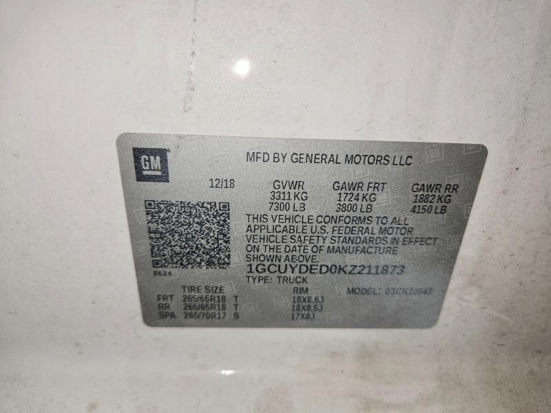 2019 Chevrolet Silverado მანქანა იყიდება აუქციონზე, vin: 1GCUYDED0KZ211873, აუქციონის ნომერი: 52889466