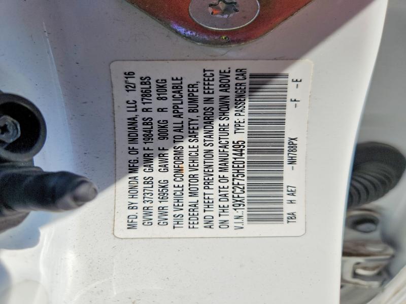 Aukcja sprzedaży 2017 Honda Civic, vin: 19XFC2F75HE014495, numer aukcji: 54225066