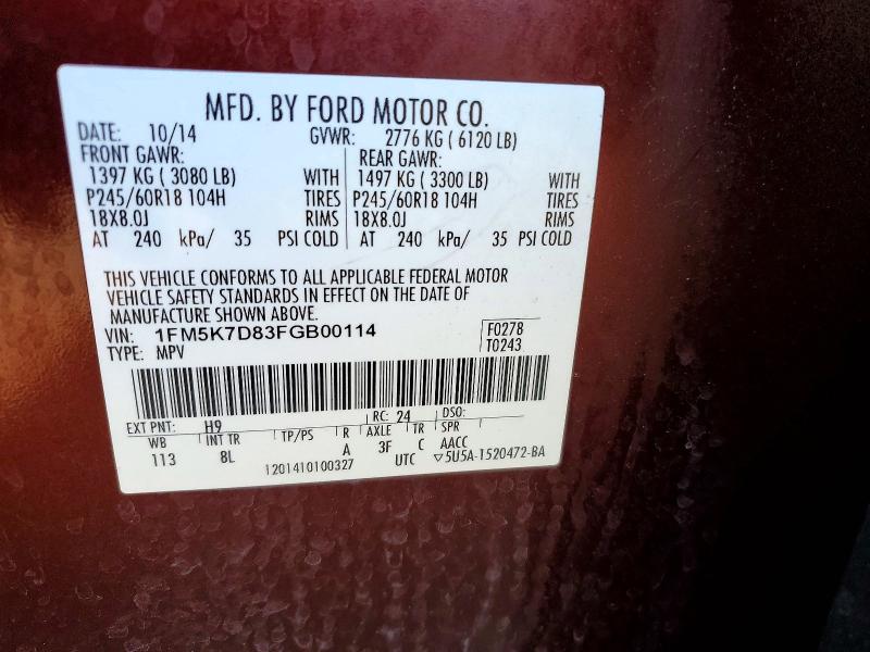 Aukcja sprzedaży 2015 Ford Explorer, vin: 1FM5K7D83FGB00114, numer aukcji: 52679056