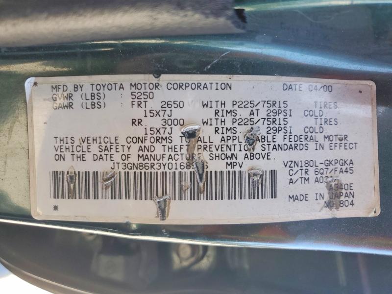 Aukcja sprzedaży 2000 Toyota 4runner, vin: JT3GN86R3Y0168946, numer aukcji: 53237876