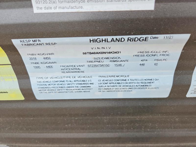 Aukcja sprzedaży 2022 Highland Ridge Olympia, vin: 58TB40AK0N14K3431, numer aukcji: 54800096