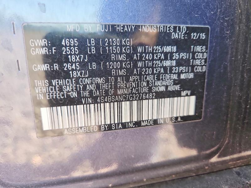2016 Subaru Outback მანქანა იყიდება აუქციონზე, vin: 4S4BSANC7G3276482, აუქციონის ნომერი: 53356296