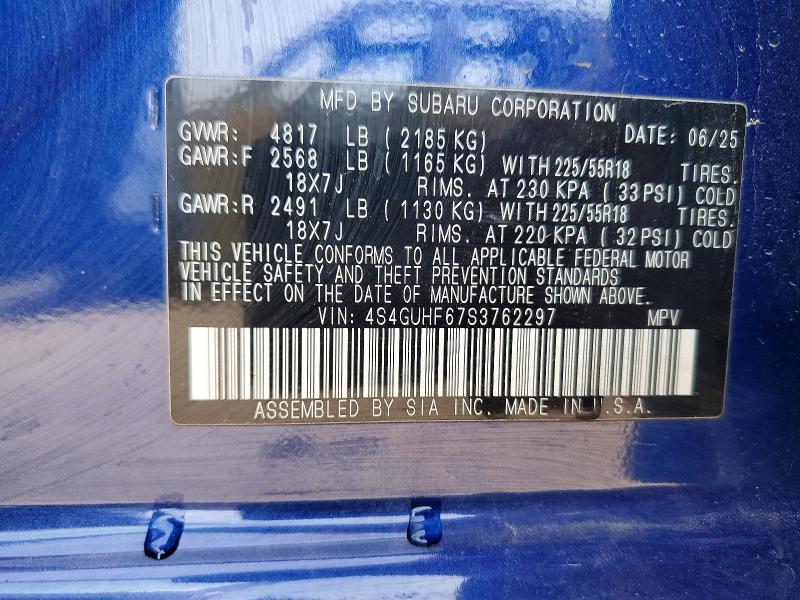2025 Subaru Crosstrek მანქანა იყიდება აუქციონზე, vin: 4S4GUHF67S3762297, აუქციონის ნომერი: 54134206