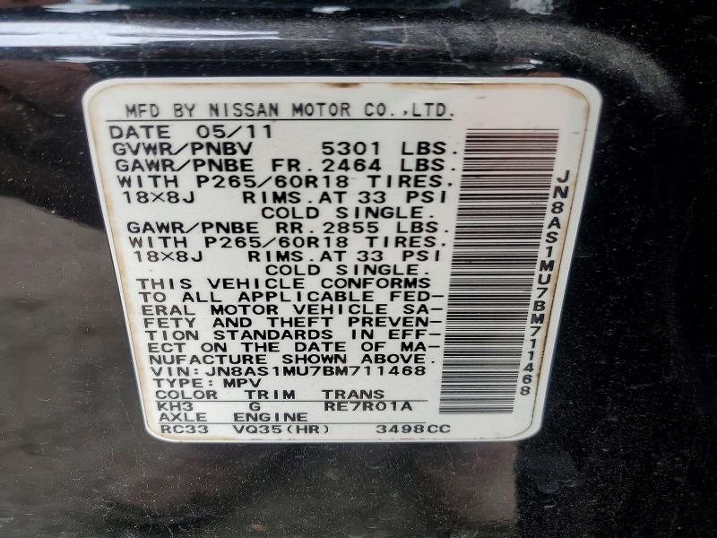 53375576 :رقم المزاد ، JN8AS1MU7BM711468 vin ، 2011 Infiniti Fx35 مزاد بيع