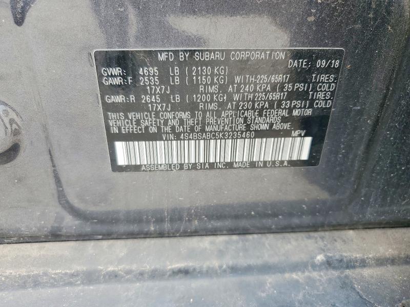 52255556 :رقم المزاد ، 4S4BSABC5K3235460 vin ، 2019 Subaru Outback مزاد بيع