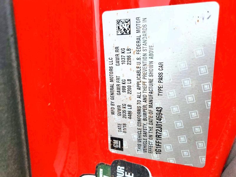 2018 Chevrolet Camaro მანქანა იყიდება აუქციონზე, vin: 1G1FF1R72J0146943, აუქციონის ნომერი: 55553296
