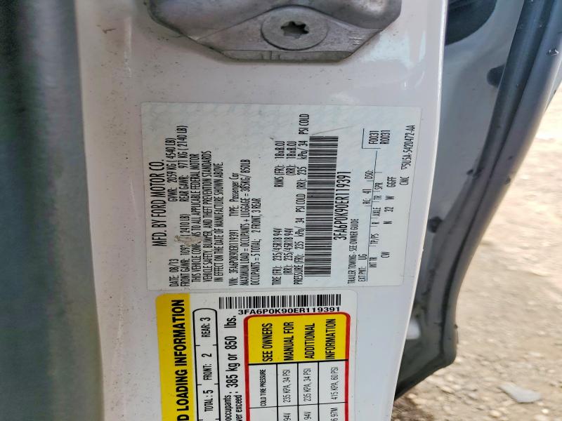 52767406 :رقم المزاد ، 3FA6P0K90ER119391 vin ، 2014 Ford Fusion مزاد بيع