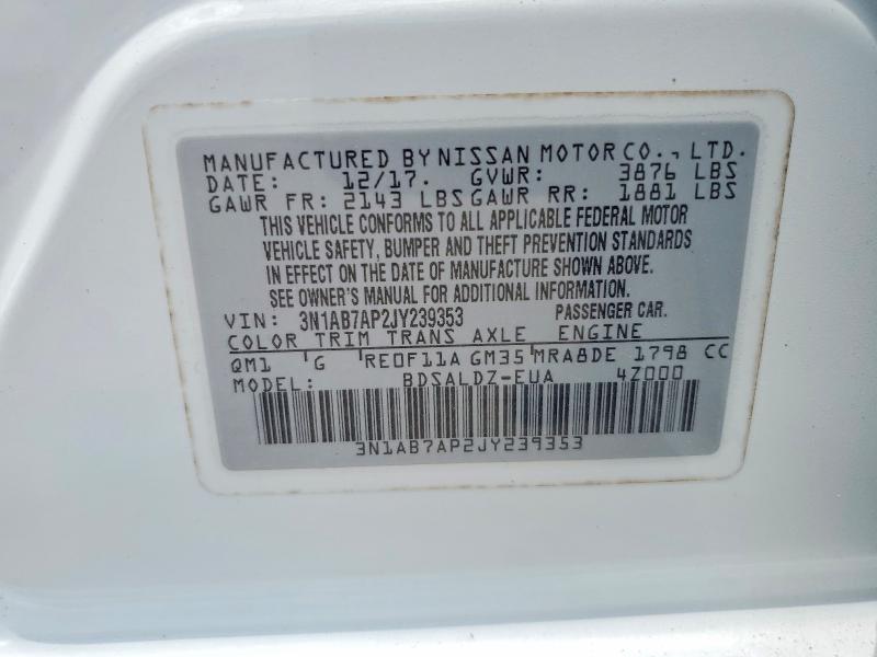 Продаж на аукціоні авто 2018 Nissan Sentra, vin: 3N1AB7AP2JY239353, номер лоту: 53943906