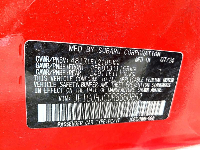 Продажа на аукционе авто 2024 Subaru Impreza, vin: JF1GUHJC0R8860852, номер лота: 55350016