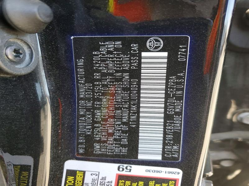 Aukcja sprzedaży 2020 Toyota Camry, vin: 4T1NZ1AK1LU040940, numer aukcji: 54447456