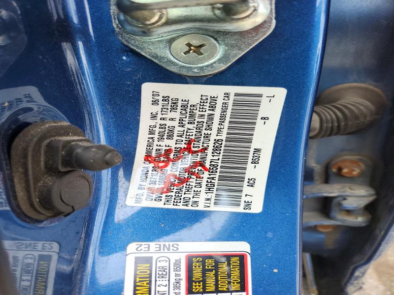 Aukcja sprzedaży 2007 Honda Civic, vin: 1HGFA16587L128626, numer aukcji: 53191436