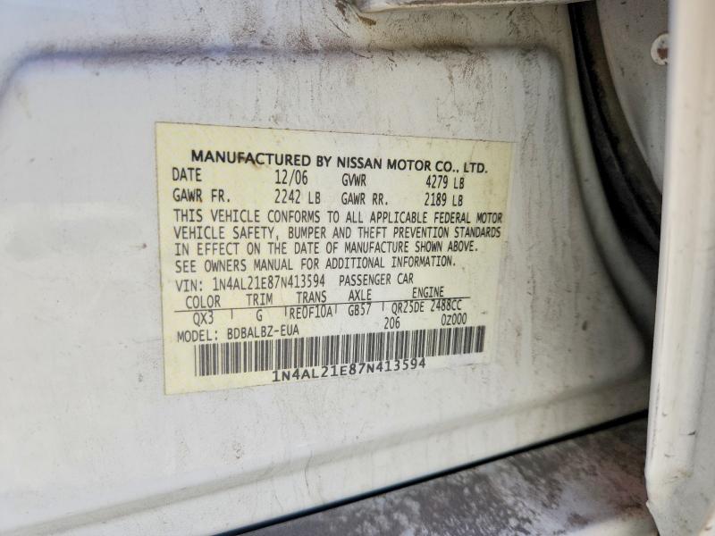 Auction sale of the 2007 Nissan Altima, vin: 1N4AL21E87N413594, lot number: 55084156