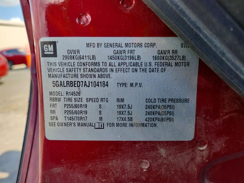Aukcja sprzedaży 2010 Buick Enclave, vin: 5GALRBED7AJ104184, numer aukcji: 55162956