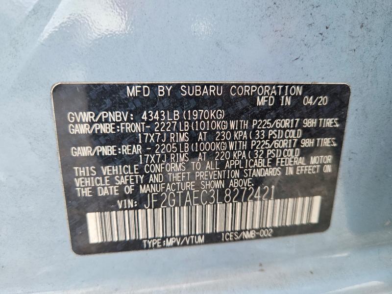 Продаж на аукціоні авто 2020 Subaru Crosstrek, vin: JF2GTAEC3L8272421, номер лоту: 53412456