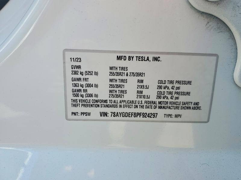 Aukcja sprzedaży 2023 Tesla Model Y, vin: 7SAYGDEF8PF924297, numer aukcji: 53333526