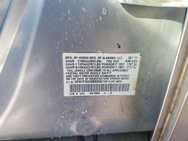 2011 Honda Pilot მანქანა იყიდება აუქციონზე, vin: 5FNYF3H20BB056744, აუქციონის ნომერი: 53169686