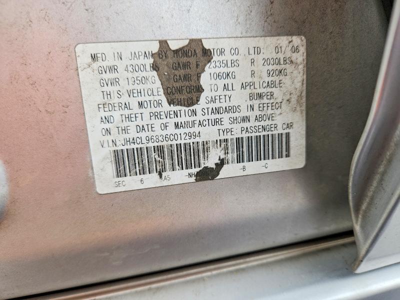 Продажа на аукционе авто 2006 Acura Tsx, vin: JH4CL96836C012994, номер лота: 52321256