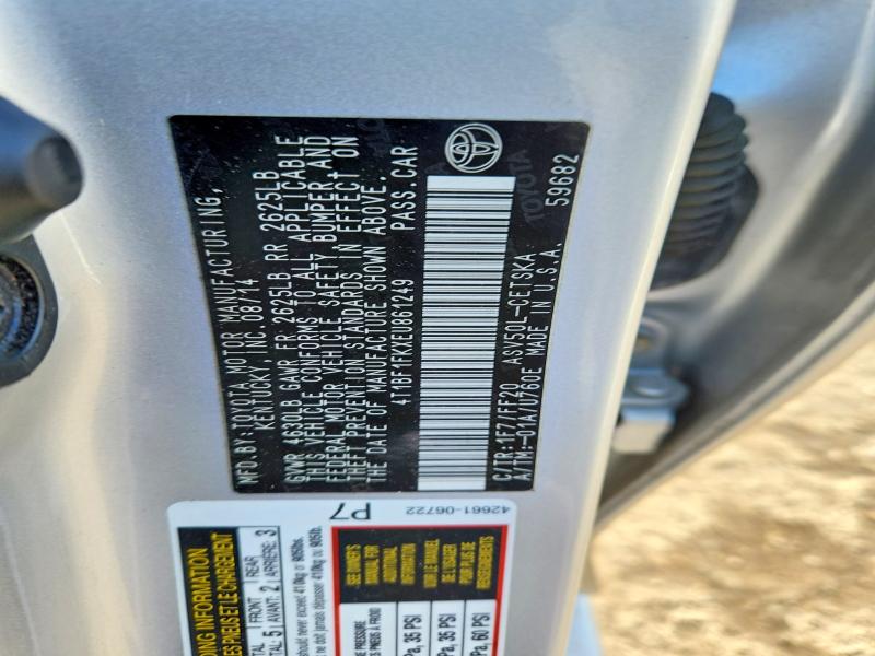 2014 Toyota Camry მანქანა იყიდება აუქციონზე, vin: 4T1BF1FKXEU861249, აუქციონის ნომერი: 53581616