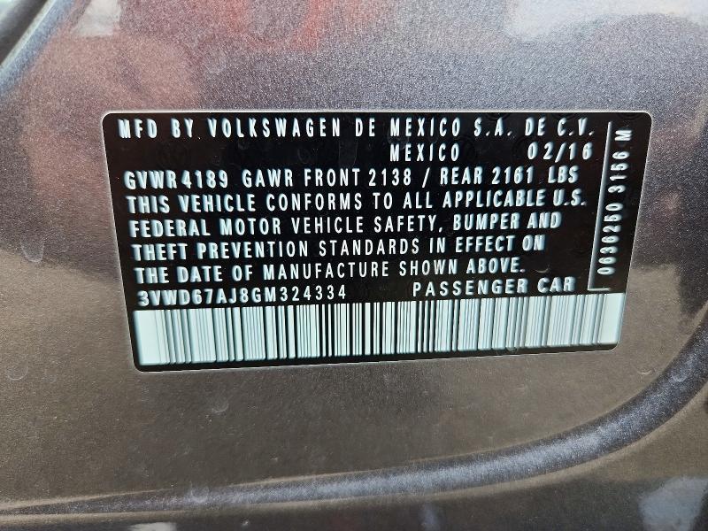 Aukcja sprzedaży 2016 Volkswagen Jetta, vin: 3VWD67AJ8GM324334, numer aukcji: 53642146