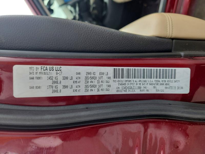 Aukcja sprzedaży 2018 Dodge Durango, vin: 1C4RDHDG8JC111980, numer aukcji: 54081496