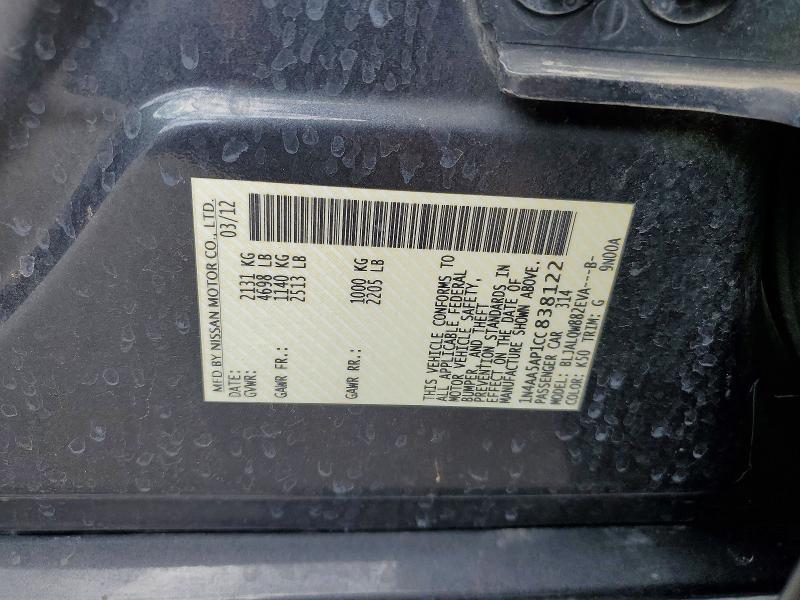 52842026 :رقم المزاد ، 1N4AA5AP1CC838122 vin ، 2012 Nissan Maxima مزاد بيع