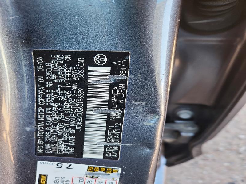 Aukcja sprzedaży 2006 Toyota Prius, vin: JTDKB20U263186889, numer aukcji: 52890246