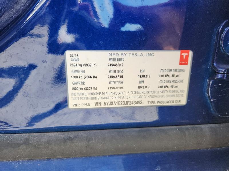 Продажа на аукционе авто 2018 Tesla Model S, vin: 5YJSA1E20JF243493, номер лота: 51999736