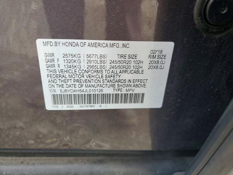 2018 Acura Mdx მანქანა იყიდება აუქციონზე, vin: 5J8YD4H54JL010126, აუქციონის ნომერი: 54996906