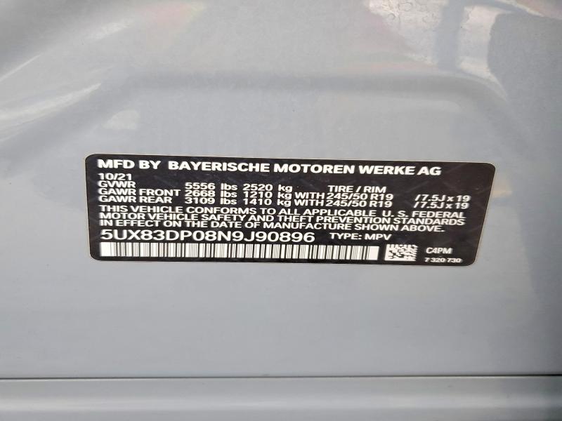 Aukcja sprzedaży 2022 Bmw X3, vin: 5UX83DP08N9J90896, numer aukcji: 52522396