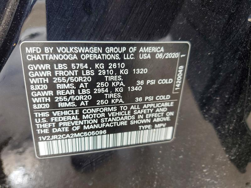 Aukcja sprzedaży 2021 Volkswagen Atlas, vin: 1V2JR2CA2MC505096, numer aukcji: 52824616