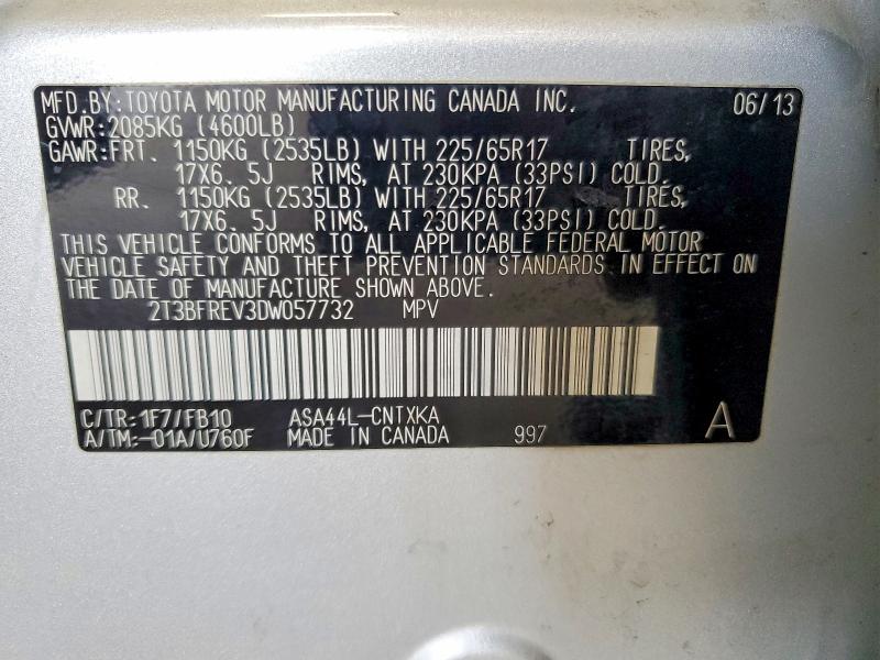 54112516 :رقم المزاد ، 2T3BFREV3DW057732 vin ، 2013 Toyota Rav4 مزاد بيع