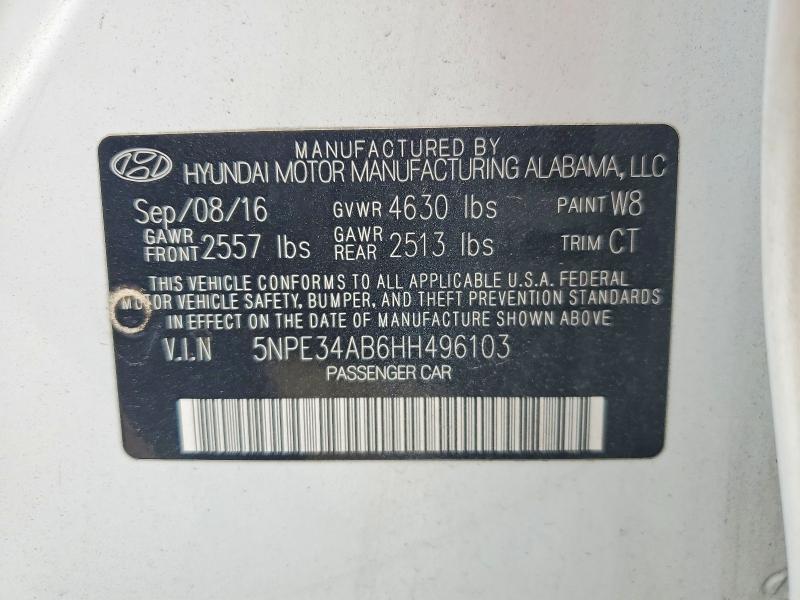 2017 Hyundai Sonata მანქანა იყიდება აუქციონზე, vin: 5NPE34AB6HH496103, აუქციონის ნომერი: 50177336