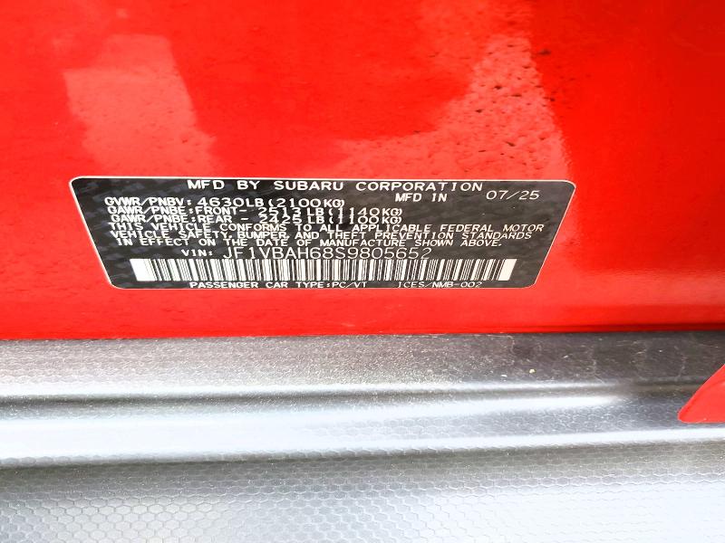 Aukcja sprzedaży 2025 Subaru Wrx, vin: JF1VBAH68S9805652, numer aukcji: 55207196
