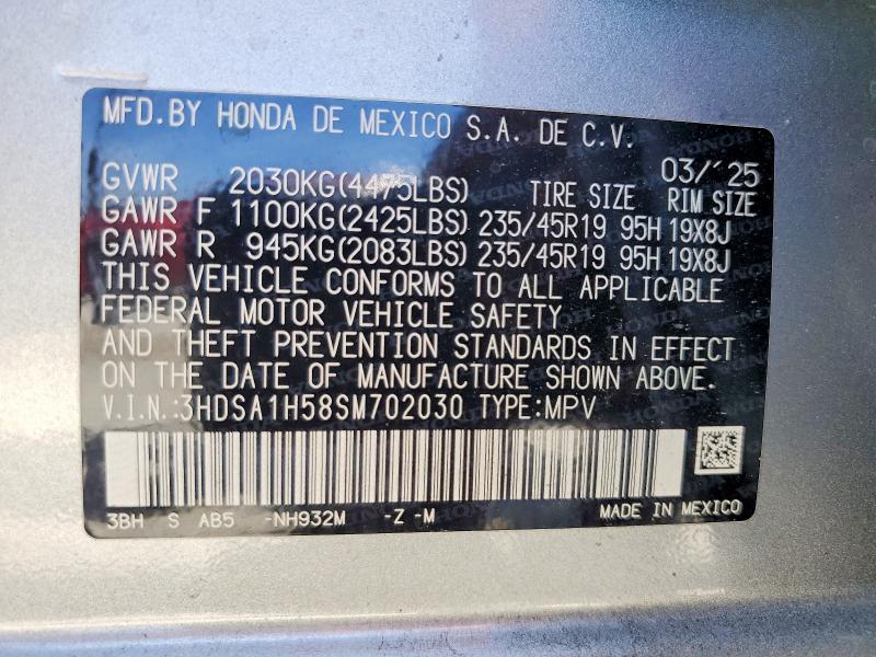 53186136 :رقم المزاد ، 3HDSA1H58SM702030 vin ، 2025 Acura Adx مزاد بيع