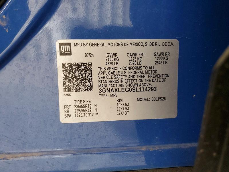 Aukcja sprzedaży 2025 Chevrolet Equinox, vin: 3GNAXLEG0SL114293, numer aukcji: 54870976