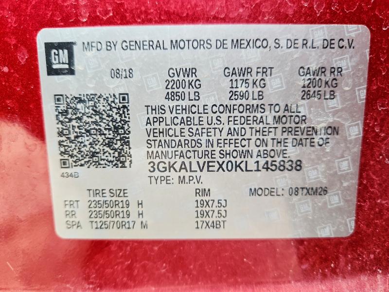 Aukcja sprzedaży 2019 Gmc Terrain, vin: 3GKALVEX0KL145838, numer aukcji: 54988156