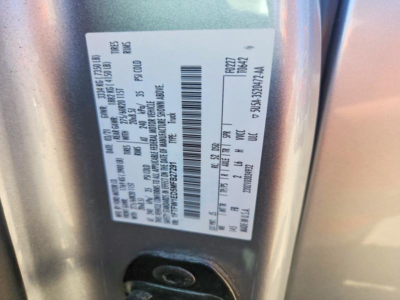 Продажа на аукционе авто 2021 Ford F150, vin: 1FTFW1ED5MFB27291, номер лота: 52137876