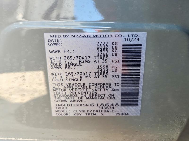 Aukcja sprzedaży 2025 Nissan Frontier, vin: 1N6ED1EKXSN618648, numer aukcji: 52212566