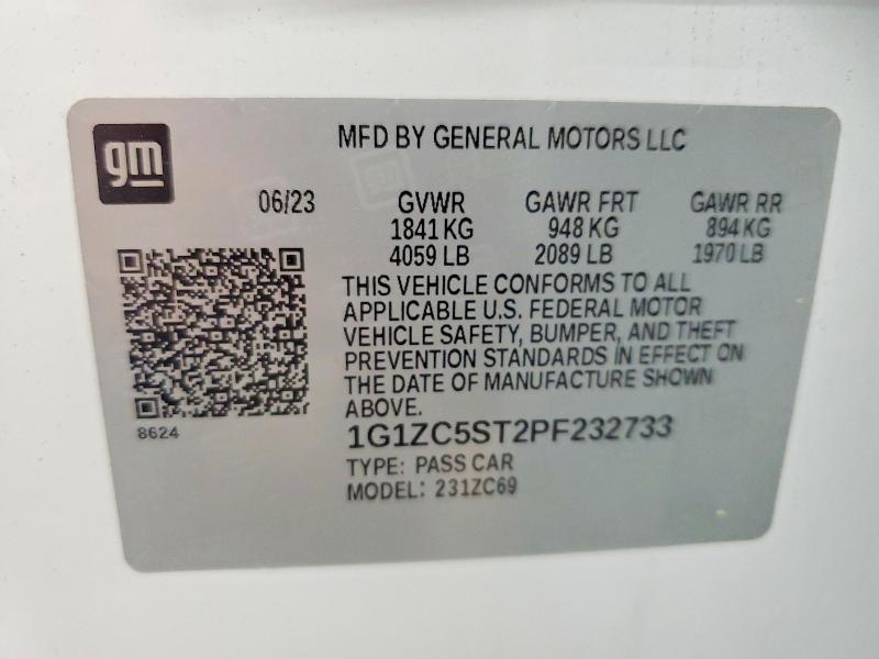 Продаж на аукціоні авто 2023 Chevrolet Malibu, vin: 1G1ZC5ST2PF232733, номер лоту: 53911126