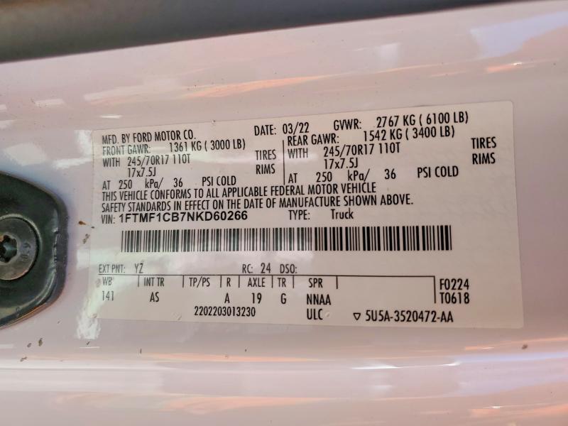 Aukcja sprzedaży 2022 Ford F150, vin: 1FTMF1CB7NKD60266, numer aukcji: 53620956