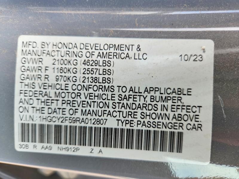 54768646 :رقم المزاد ، 1HGCY2F59RA012807 vin ، 2024 Honda Accord مزاد بيع