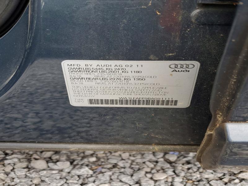 2011 Audi Q5 Premium Plus მანქანა იყიდება აუქციონზე, vin: WA1LFAFP9BA081111, აუქციონის ნომერი: 51809156