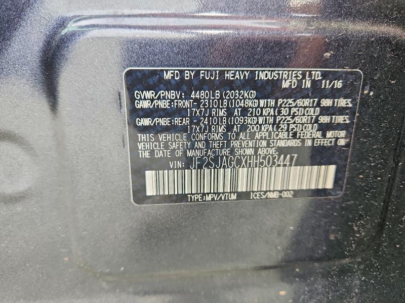 2017 Subaru Forester მანქანა იყიდება აუქციონზე, vin: JF2SJAGCXHH503447, აუქციონის ნომერი: 52605396